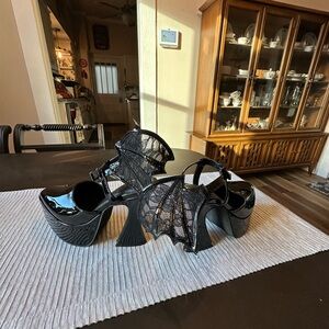 Doll’s Kill (Widow) Black Lace Gothic Platform Heels - Women